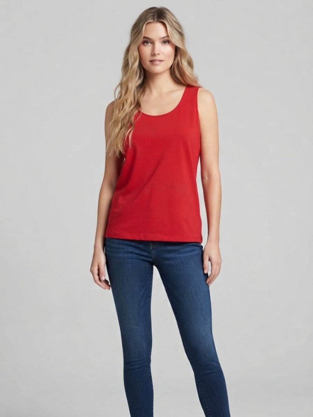 2/$30 Chico's Scoop Neck Stretch Tank Top Red 16 #A4642